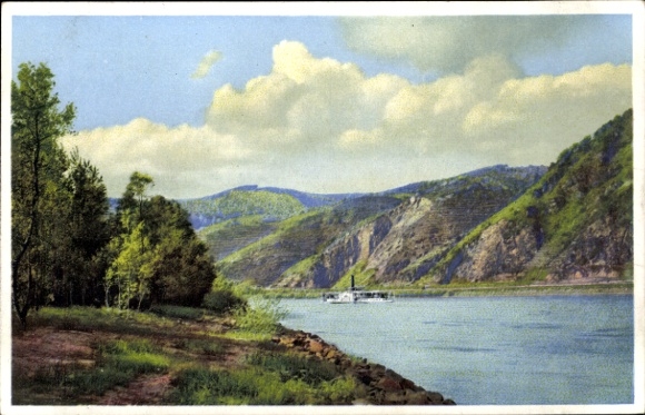 KP Oberwesel am Rhein, Schönburg. Na awersie widnieje obraz Renu ze statkiem, ...
