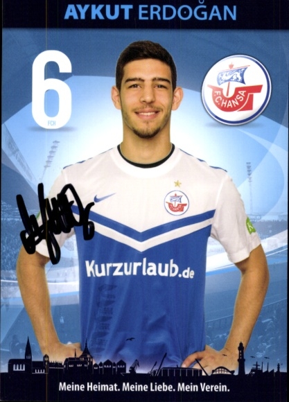 Autograph card footballer Aykut Erdogan, FC Hansa Rostock, autograph