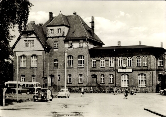 Postcard Doberlug Kirchhain in Brandenburg, train station, street side