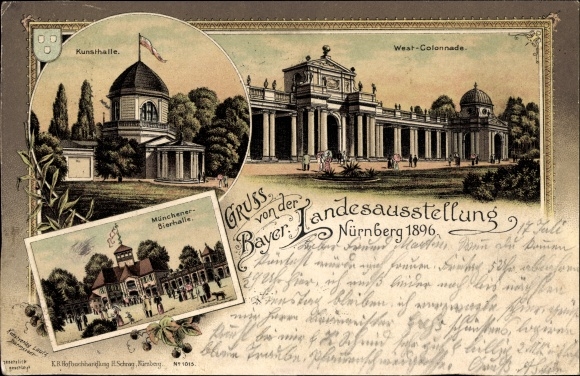 Chromo-Litho Nuremberg in Middle Franconia Bavaria, state exhibition 1896, art gallery, west colonnade