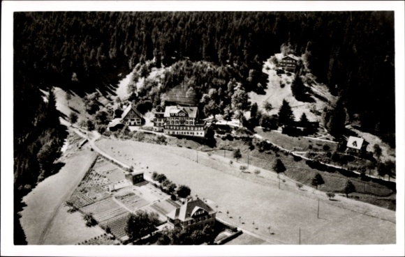 Ak Alpirsbach im Schwarzwald, Sanatorium Krähenbad, Fliegeraufnahme