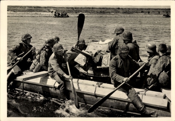 Postcard Waffen-SS, Pak sets over a channel