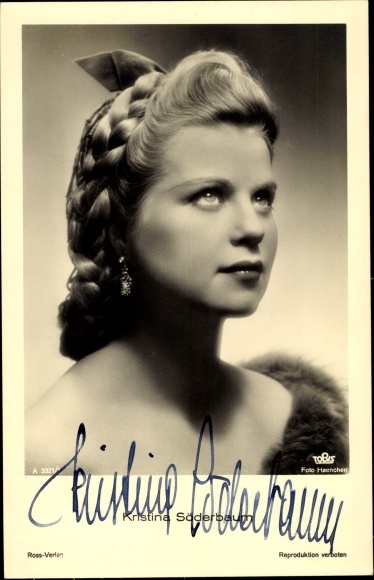 Postcard actress Kristina Söderbaum, portrait with braided hairstyle, autograph