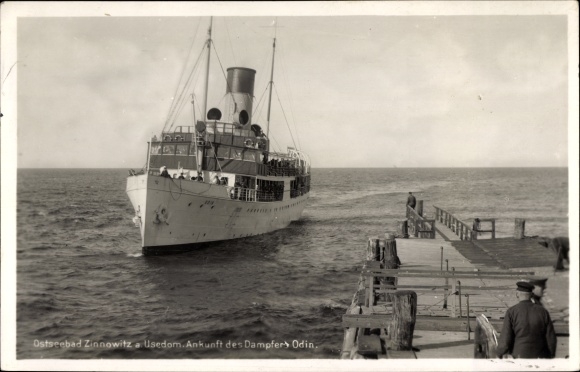 Ansichtkaart Ostseebad Zinnowitz op Usedom, aankomst van de stoomboot Odin