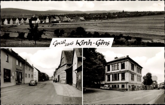 Postcard Kirch Göns Butzbach in the Taunus Hesse, general view, street section, food