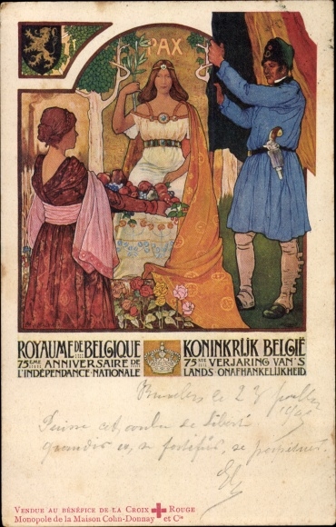 Artist Postcard Belgien, Kingdom of Belgium, 75th Anniversary of National Independence