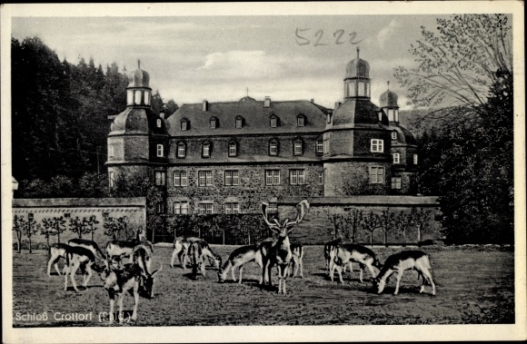 Ak Crottorf Friesenhagen in het Rijnland, kasteel Crottorf, Krottorf, wildpark, herten