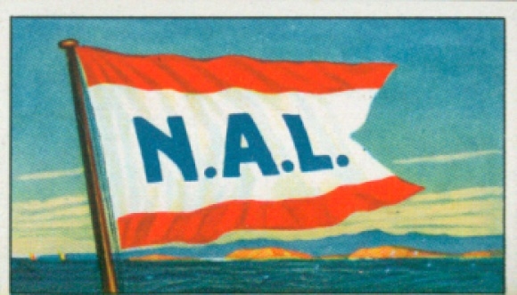 Verzamelfoto rederijvlaggen van de World Merchant Fleet No. 156, Norske Amerikalinje, Oslo
