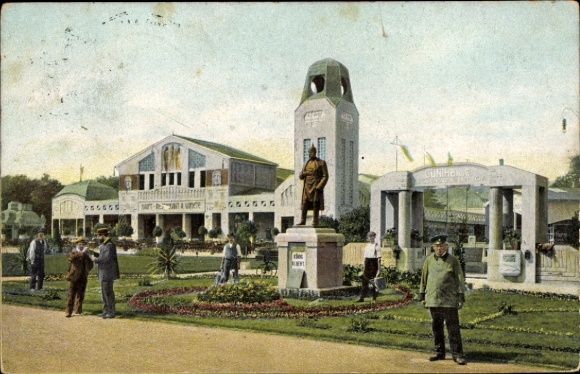 Ak Zwickau in Saksen, handels- en industrietentoonstelling 1906, Koning Albert-monument, hoofdrestaurant