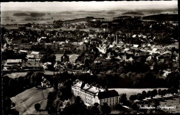 Postcard Traunstein in Upper Bavaria, landscape photograph from black and white photo, city view