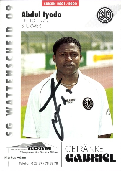 Autograph card footballer Abdul Iyodo, SG Wattenscheid 09, autograph