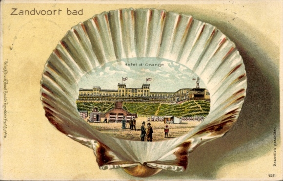 Shell Chromo-Litho Zandvoort aan Zee North Holland Netherlands, Beach, Hotel d'Orange