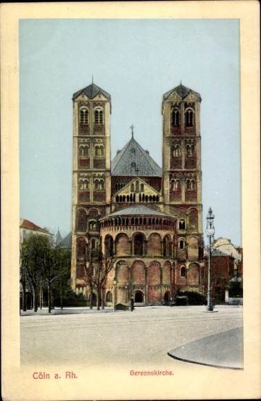 Postcard Cologne on the Rhine, Gereonskirche, two towers, city view,