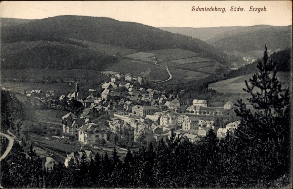 Postcard Schmiedeberg Dippoldiswalde in the Ore Mountains, Ore Mountains, landscape, houses, forest,