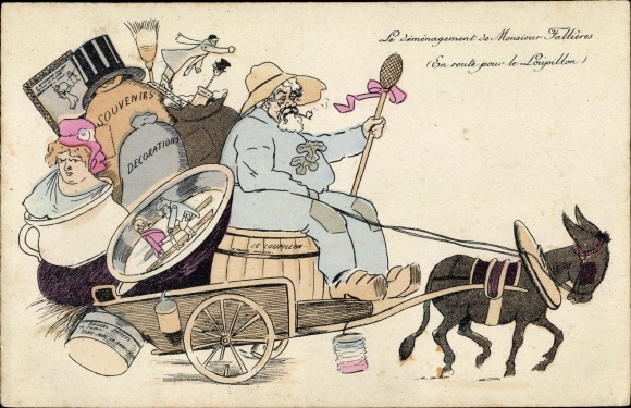 Artist PC Le demenagement de Monsieur Fallieres, donkey cart, souvenirs, caricature