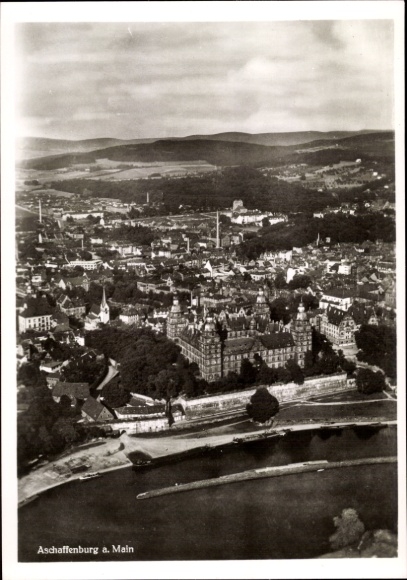 Postcard Aschaffenburg in Lower Franconia, aerial photograph