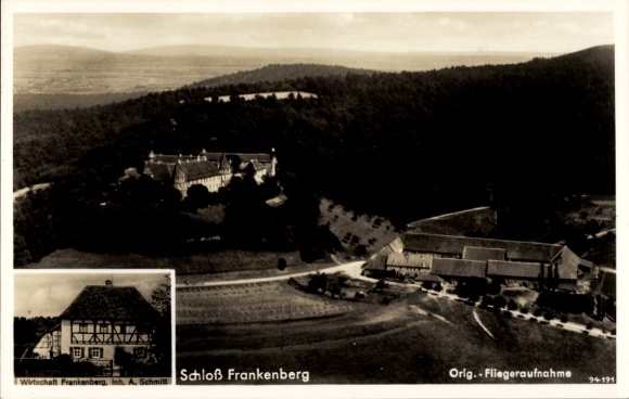 Postcard Weigenheim in Middle Franconia, Frankenberg Castle, aerial photograph, Frankenberg economy