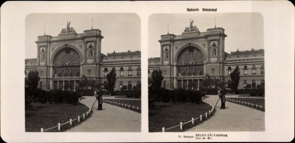 Stereo photo Budapest Hungary, 1906, Eastern Railway Station