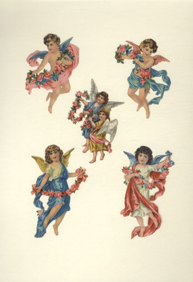 5 wafer angels with flower garlands, approx. 10 x 6 cm and 8 x 6 cm