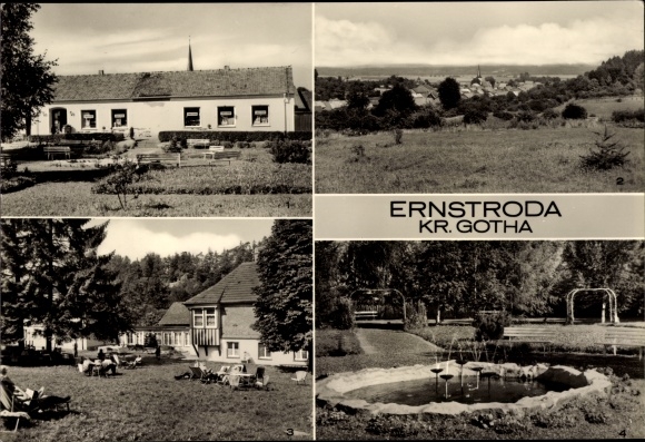 Postcard Ernstroda Friedrichroda in the Thuringian Forest, consumer shopping center, FDGB convalescent home O. Heller