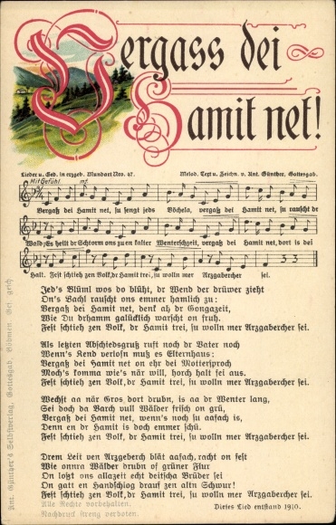 Song Postcard Günther, Anton, Forget dei Hamit net, Ore Mountain dialect No. 47