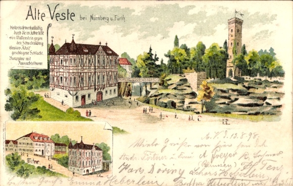 litho Alte Veste Zirndorf in Midden-Franken, pension, uitkijktoren