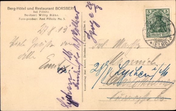 Postcard Dresden Schönfeld Weißig Borsberg, mountain hotel and restaurant Borsberg, observation tower