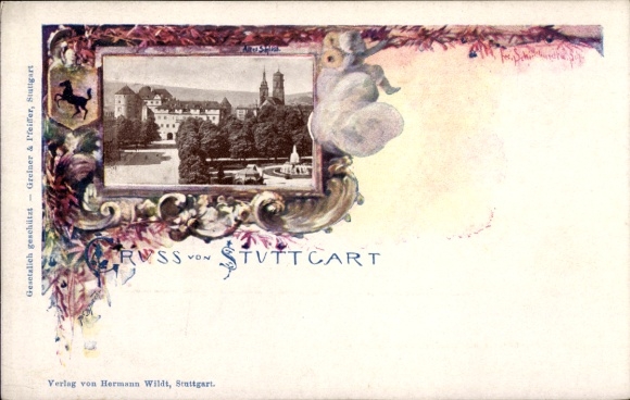 Postwaardekaart briefkaart Stuttgart in Württemberg, oud kasteel, wapenschild