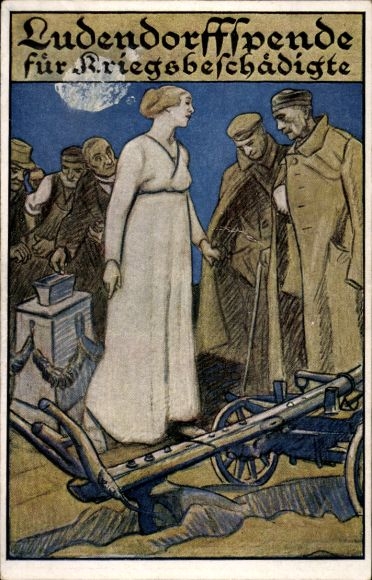 Artist Postcard Ludendorff donation for war victims, plough, I. WK