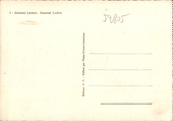 Postcard General Jacques Philippe Leclerc de Hauteclocque, portrait in Uniform