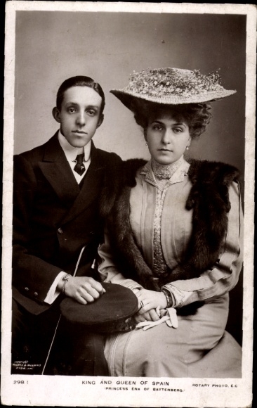 Król Alfons XIII Hiszpanii, Wiktoria Eugenia z Battenberg, królowa Hiszpanii, portret