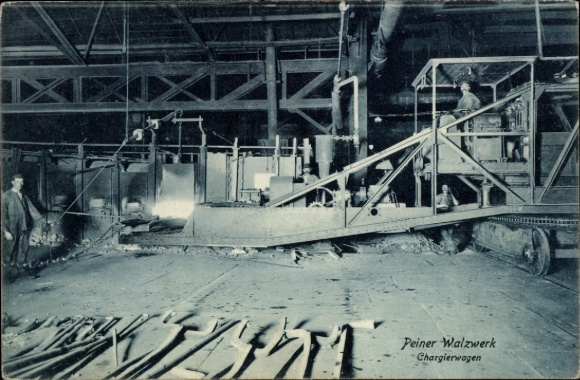 Postcard Peine in Lower Saxony, Peine rolling mill, charging car, photo
