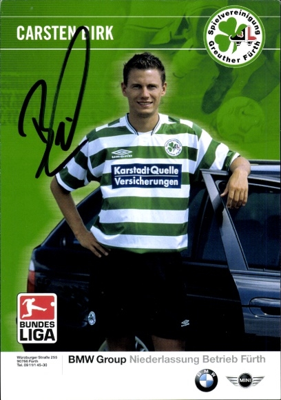 Autograph card footballer Carsten Birk, SpVgg Greuther Fürth, autograph