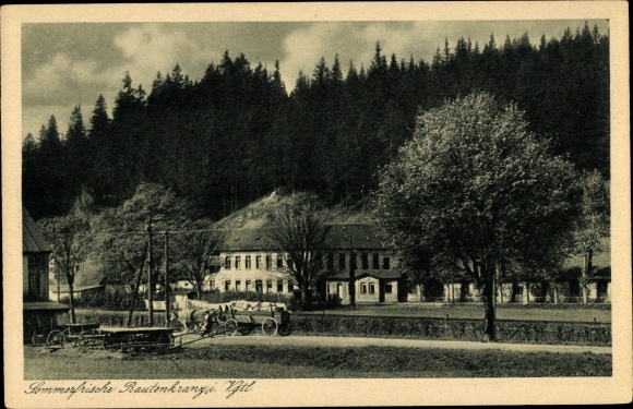 Ak Morgenröthe Rautenkranz Muldenhammer in het Vogtland, Gasthof Frischhütte, eigenaar E. Fechner