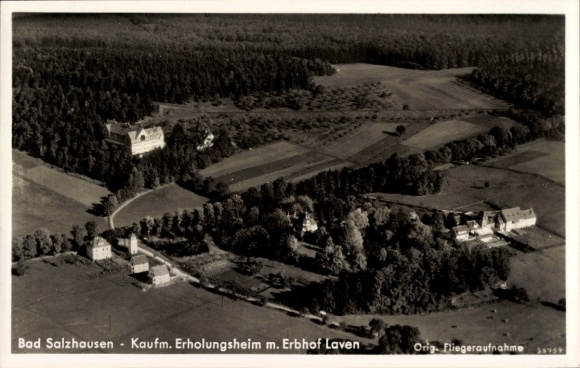 Postcard Bad Salzhausen Nidda in Hesse, aerial photograph, commercial recreation home with hereditary farm Laven