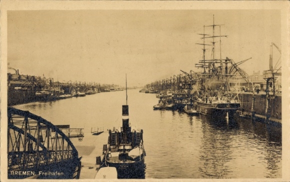Postcard Hanseatic City of Bremen, Free Port, Ships, Waterway, Industry