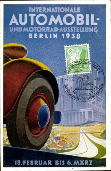 Artist Postcard International Automobile and Motorcycle Exhibition Berlin 1938, Funkturm