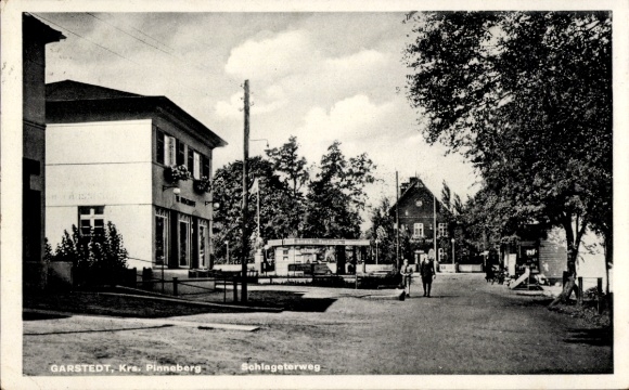 Ak Garstedt Norderstedt in Schleswig Holstein, Schlageterweg, Tankstelle, Passanten