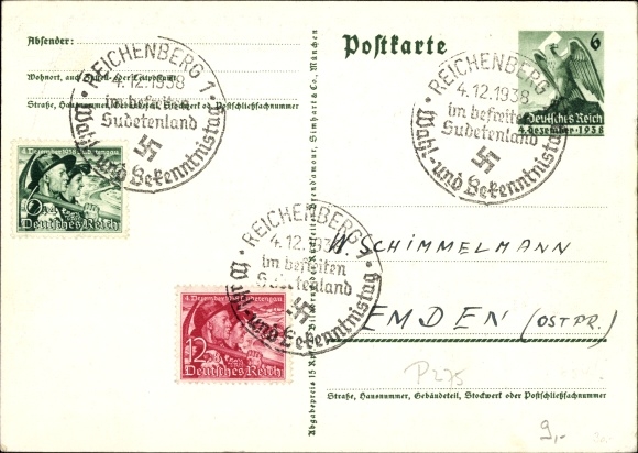 Postal stationery Postcard We thank our leader, Sudetenland, Bohemia, Moravia, Hitler
