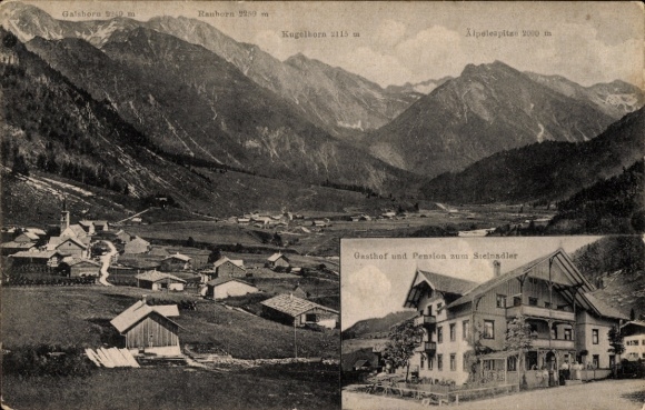 Postcard Hinterstein Bad Hindelang in the Oberallgäu, Inn and Pension zum Steinadler, Panorama