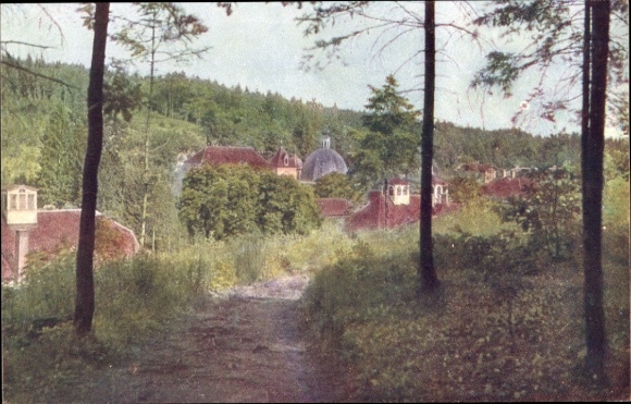 Postcard Tobelbad Styria, landscape with trees, houses, hills, no people visible