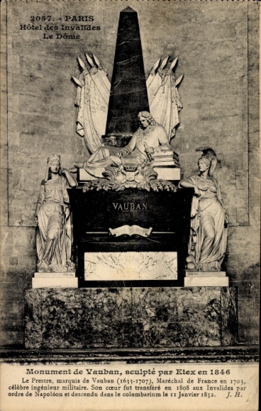 Ak Paris VII, Hotel des Invalides, e Dome, Monument de Vauban, sculpte par Etex en 1846