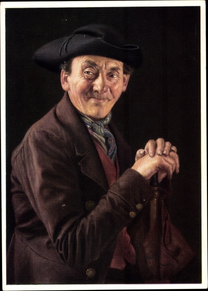 Postcard Man in Swabian costume, walking stick, portrait