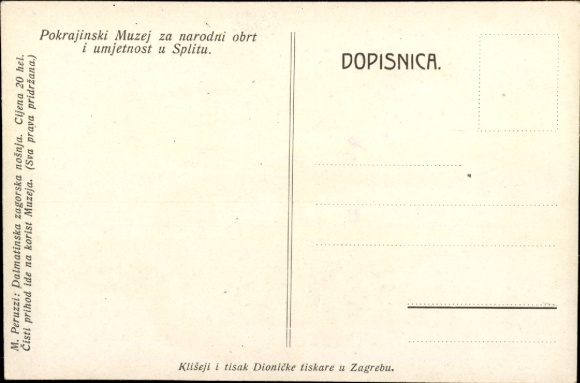 Artist Postcard Split Croatia, Spinner in traditional costume