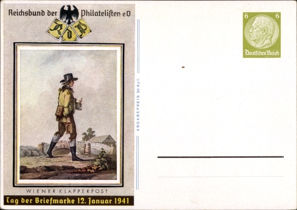 Ganzsachen Ak Wiener Klapperpost, Tag der Briefmarke, 12 Januar 1941, KDF