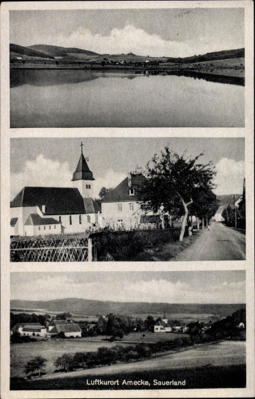 Postcard Amecke Sundern in Sauerland, panorama, church