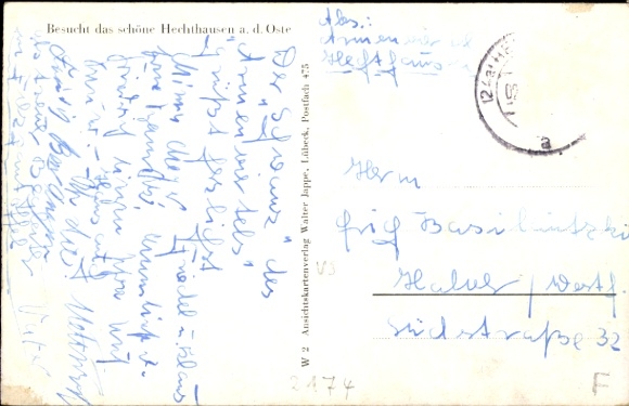 Postcard Hechthausen in Lower Saxony, business building Johann Greil, bathing establishment, church, Oste, mill