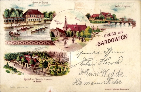 litho Bardowick in Nedersaksen, Gasthof zur Schleuse, Gasthof Reiner, Gasthof Walter, Kathedraal