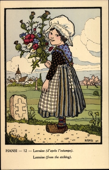 Artist PC Hansi Jean Jacques Waltz, Lorraine, Lorraine, costume, bouquet of flowers
