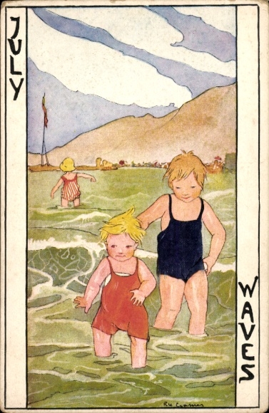 Artist Postcard Cramer, Rie, July, Allegory, Children in the Water